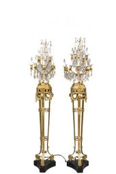 A PAIR OF BRASS AND CUT-GLASS