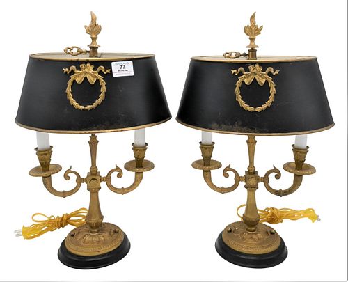 A PAIR OF BRASS DESK LAMPSA Pair of
