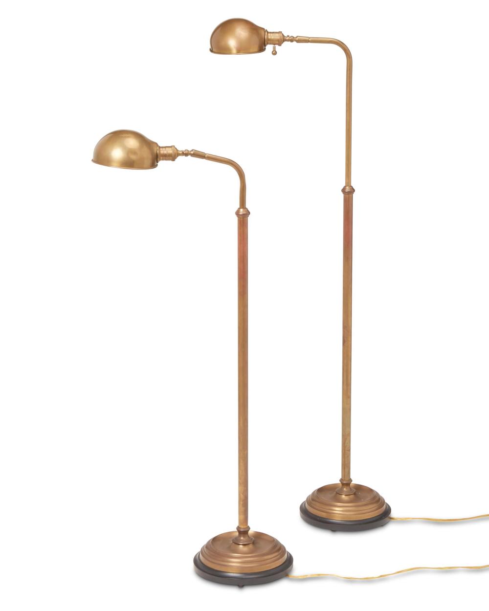 A PAIR OF BRASS LIBRARY FLOOR
