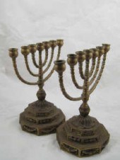 A pair of brass menorahs ht. 2