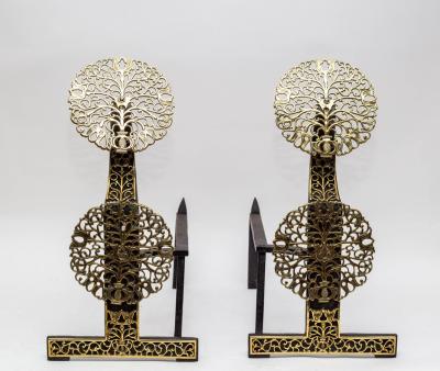 A pair of brass mounted fire