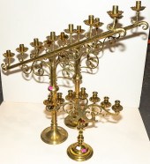 A PAIR OF BRASS SEVEN LIGHT CA