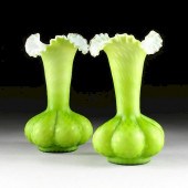 A PAIR OF BRIGHT GREEN LOBED S