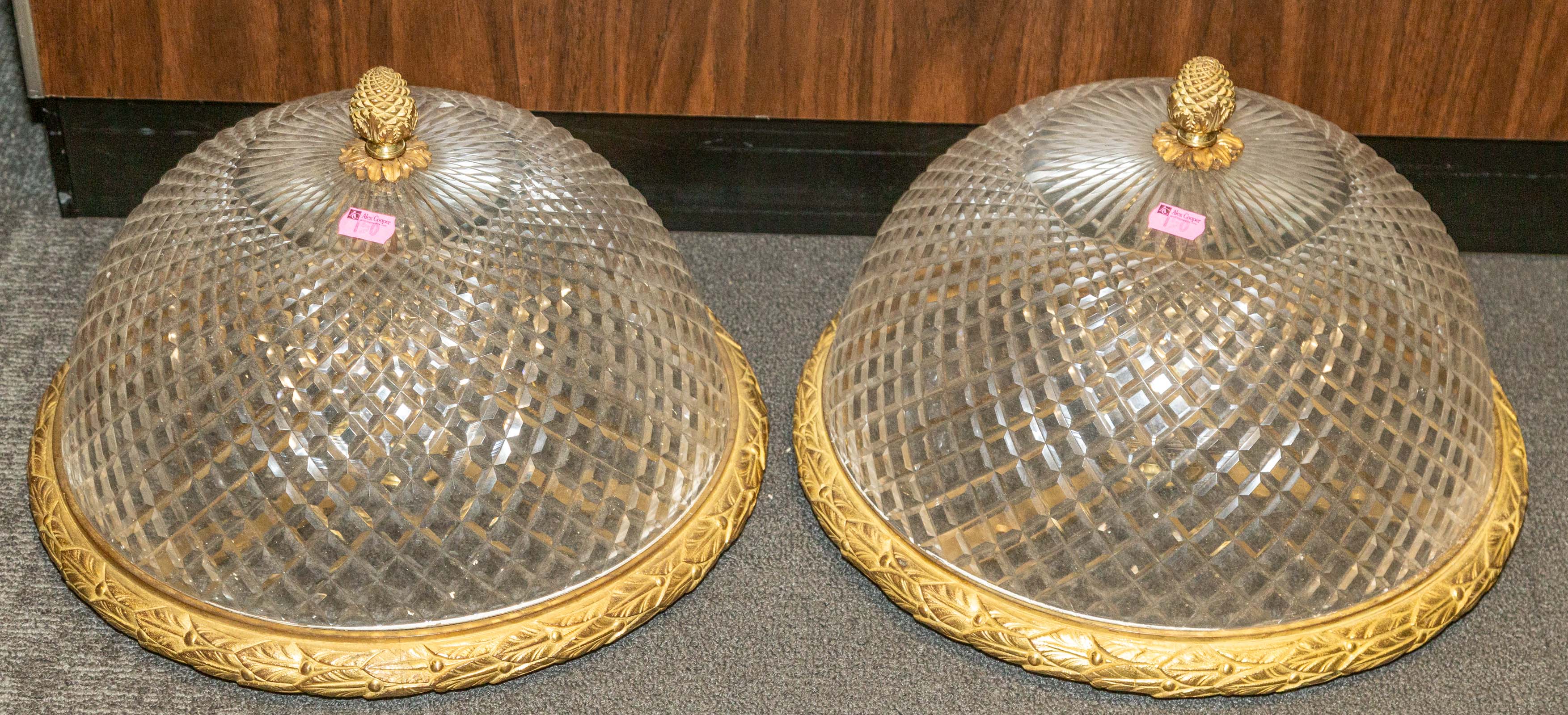 A PAIR OF BRONZE & GLASS CEILING