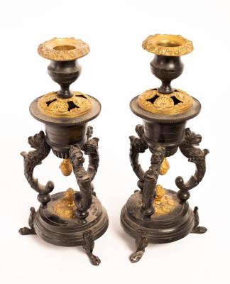 A pair of bronze and gilt metal