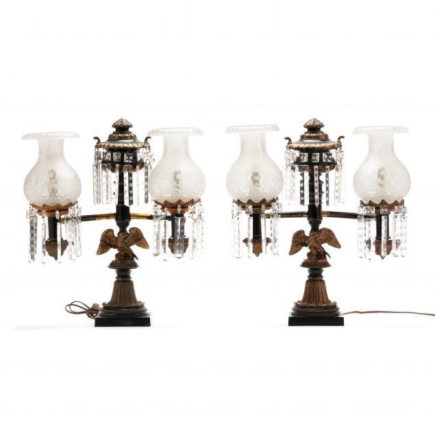 A PAIR OF BRONZE AND CRYSTAL