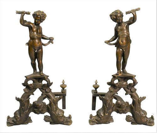 A PAIR OF BRONZE ANDIRONSA Pair