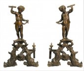 A PAIR OF BRONZE ANDIRONSA Pai