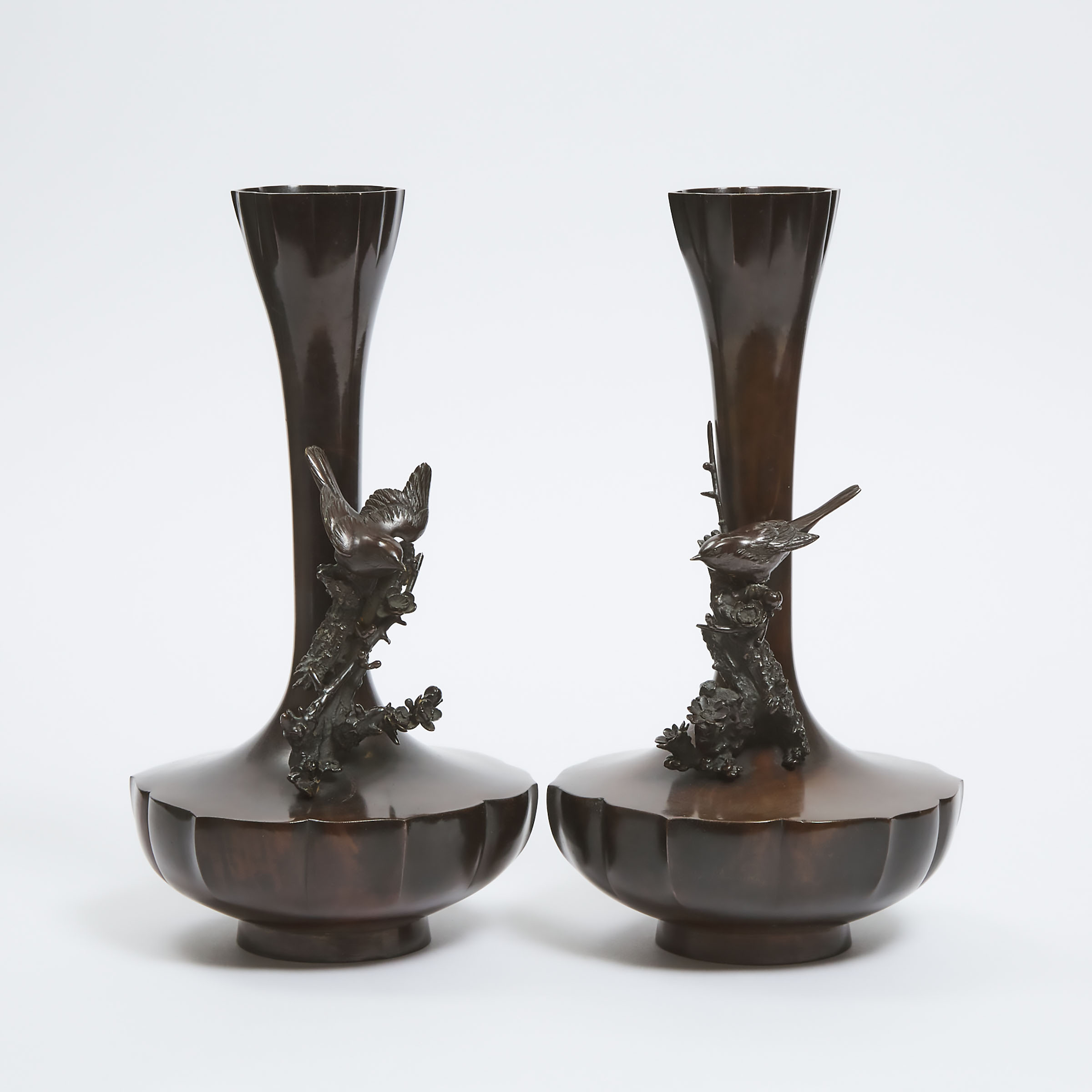 A Pair of Bronze 'Bird and Cherry