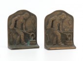 A Pair of Bronze Bookends of F