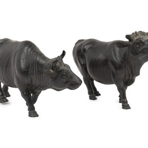 A Pair of Bronze Bulls Early 20th