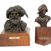 A Pair of Bronze Busts of West