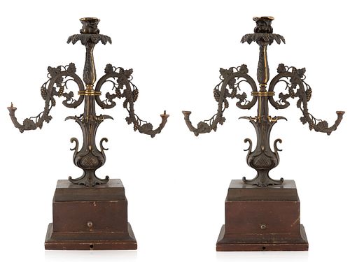 A PAIR OF BRONZE CANDELABRAS,