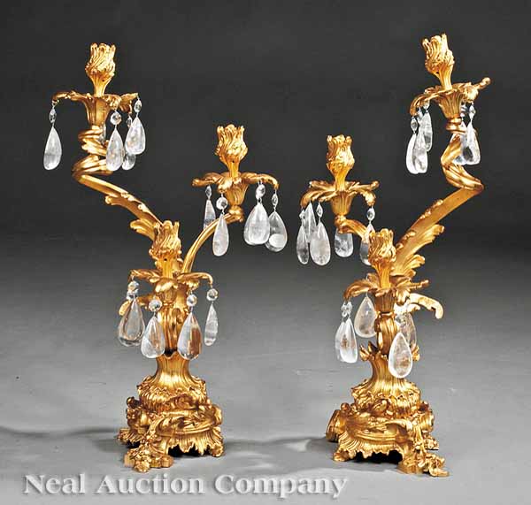 A Pair of Bronze Doré Three-Light
