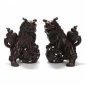 A PAIR OF BRONZE FOO LIONS OR