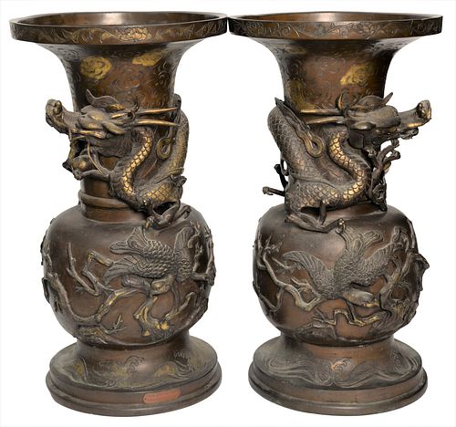 A PAIR OF BRONZE JAPANESE VASESA