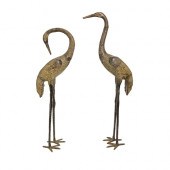 A pair of bronze Japanese cran