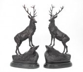 A Pair of Bronze Stags After M