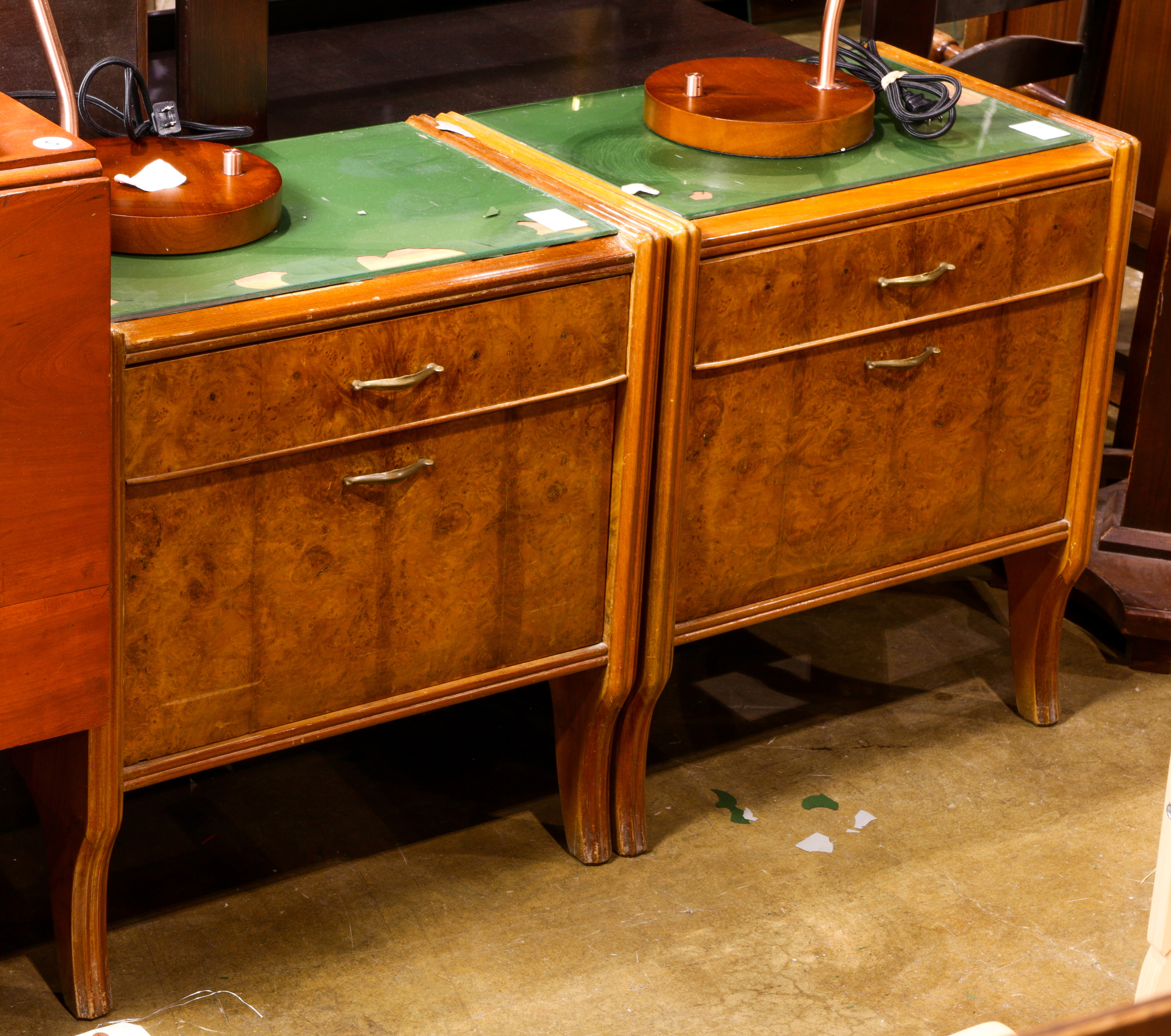 A PAIR OF BURLWOOD NIGHTSTANDS A