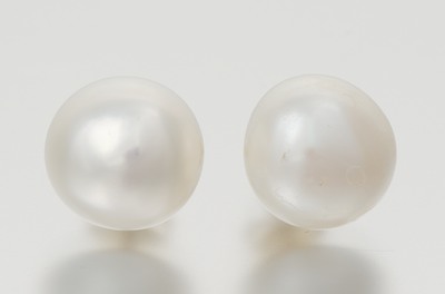 A Pair of Button Pearl and 18k Gold