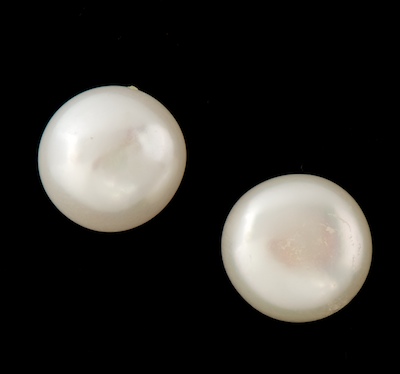 A Pair of Button Pearl and 18k Gold