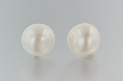 A Pair of Button Pearl and 18k Gold