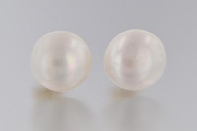 A Pair of Button Pearl and 18k Gold