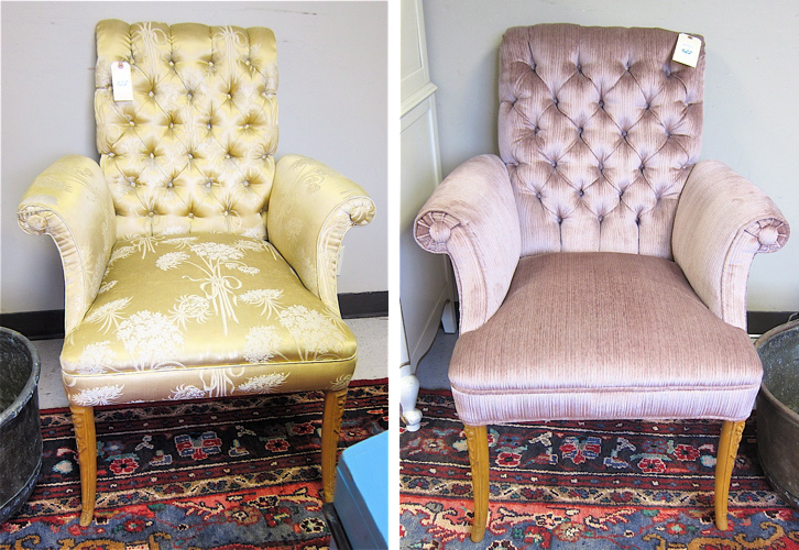 A PAIR OF BUTTONED-BACK ARMCHAIRS