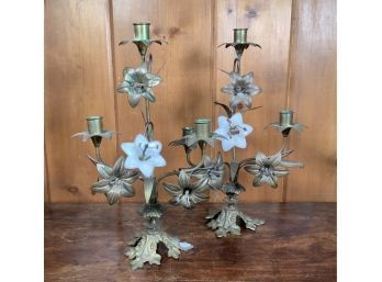A pair of candelabras, with lily