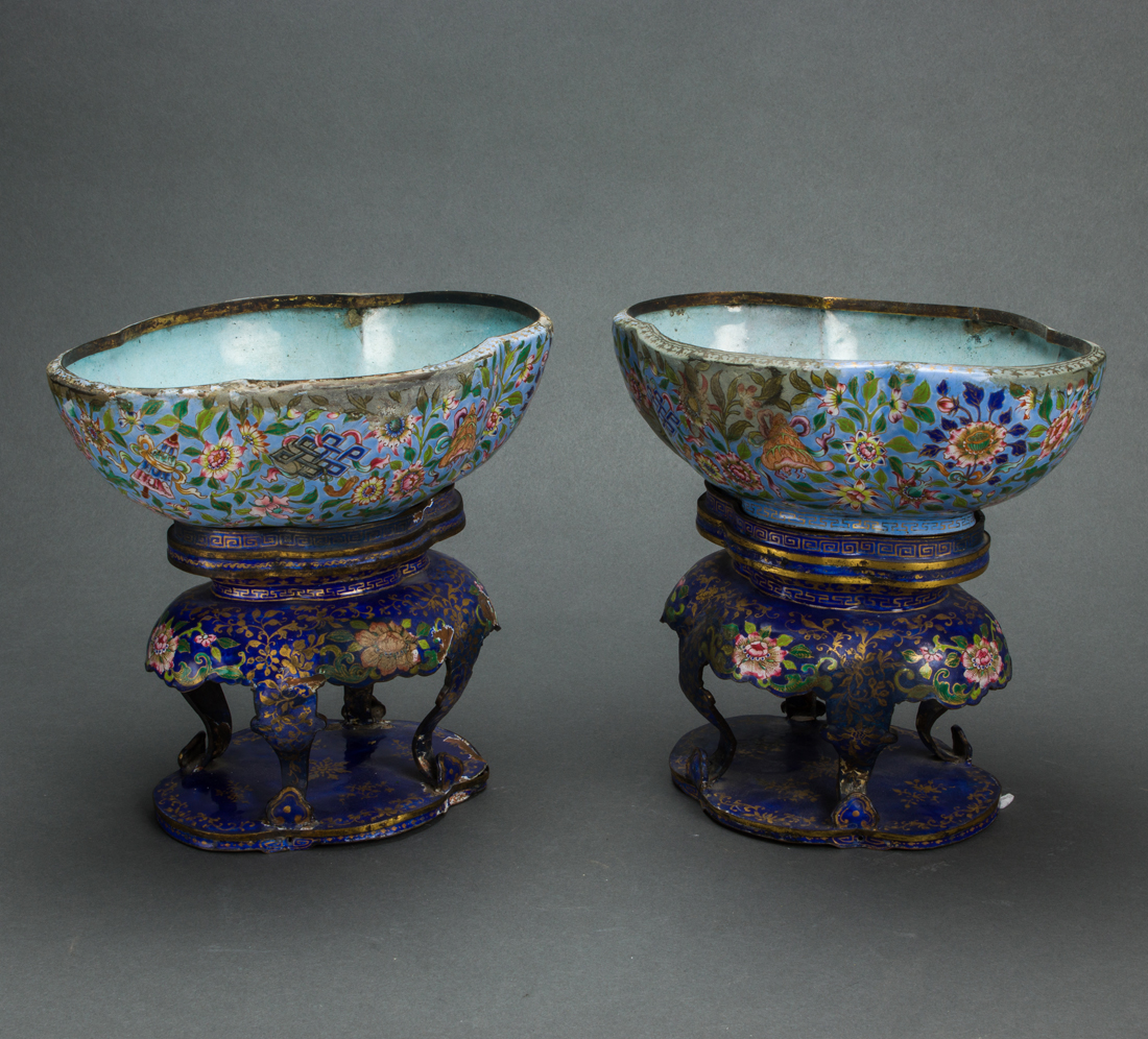 A PAIR OF CANTON ENAMELED METAL