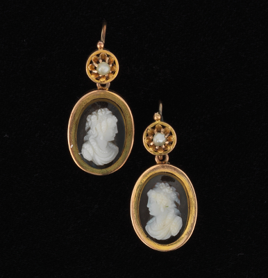 A Pair of Carved Cameo Earrings