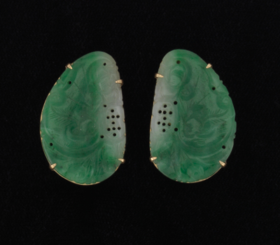 A Pair of Carved Green Jadeite