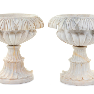A Pair of Carved Marble Urns Late