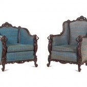 A Pair of Carved Walnut Armcha