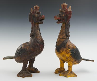 A Pair of Carved Wood Garuda