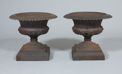 A Pair of Cast Iron Garden Urns