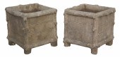 A pair of cast stone square fo