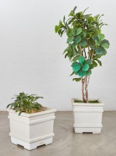 A PAIR OF CAST STONE SQUARE PL