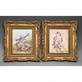 A pair of Caverswall plaques,