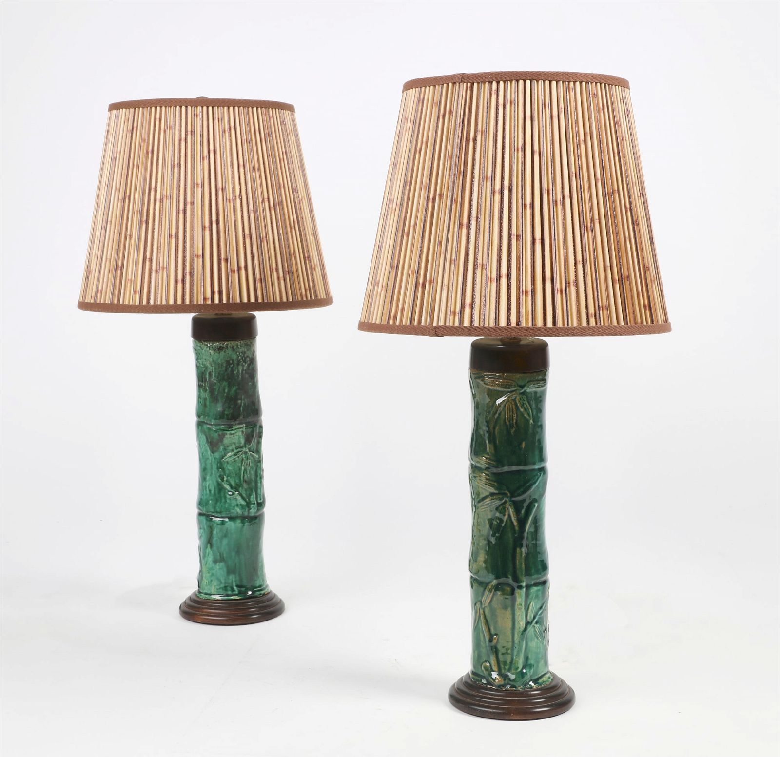 A PAIR OF CERAMIC FAUX BAMBOO