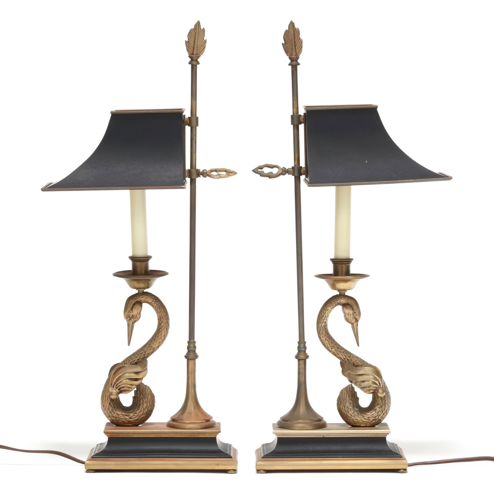 A PAIR OF CHAPMAN BRASS SWAN