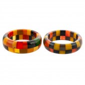 A PAIR OF CHECKERBOARD BAKELIT