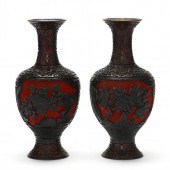 A PAIR OF CHINESE BLACK AND RE