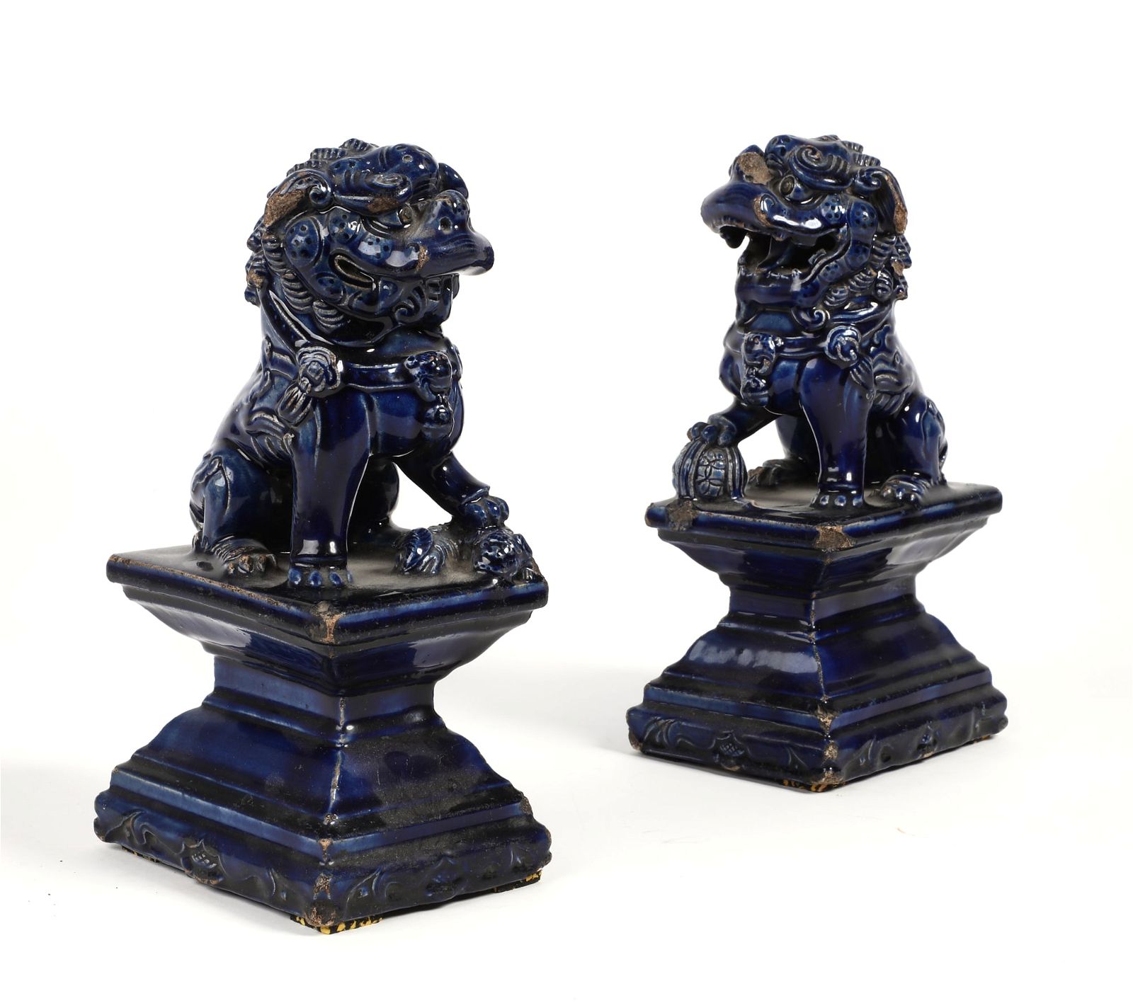 A PAIR OF CHINESE BLUE GLAZED