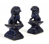 A PAIR OF CHINESE BLUE GLAZED