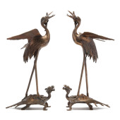 A PAIR OF CHINESE BRASS CRANES