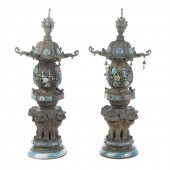 A PAIR OF CHINESE BRONZE & CLO