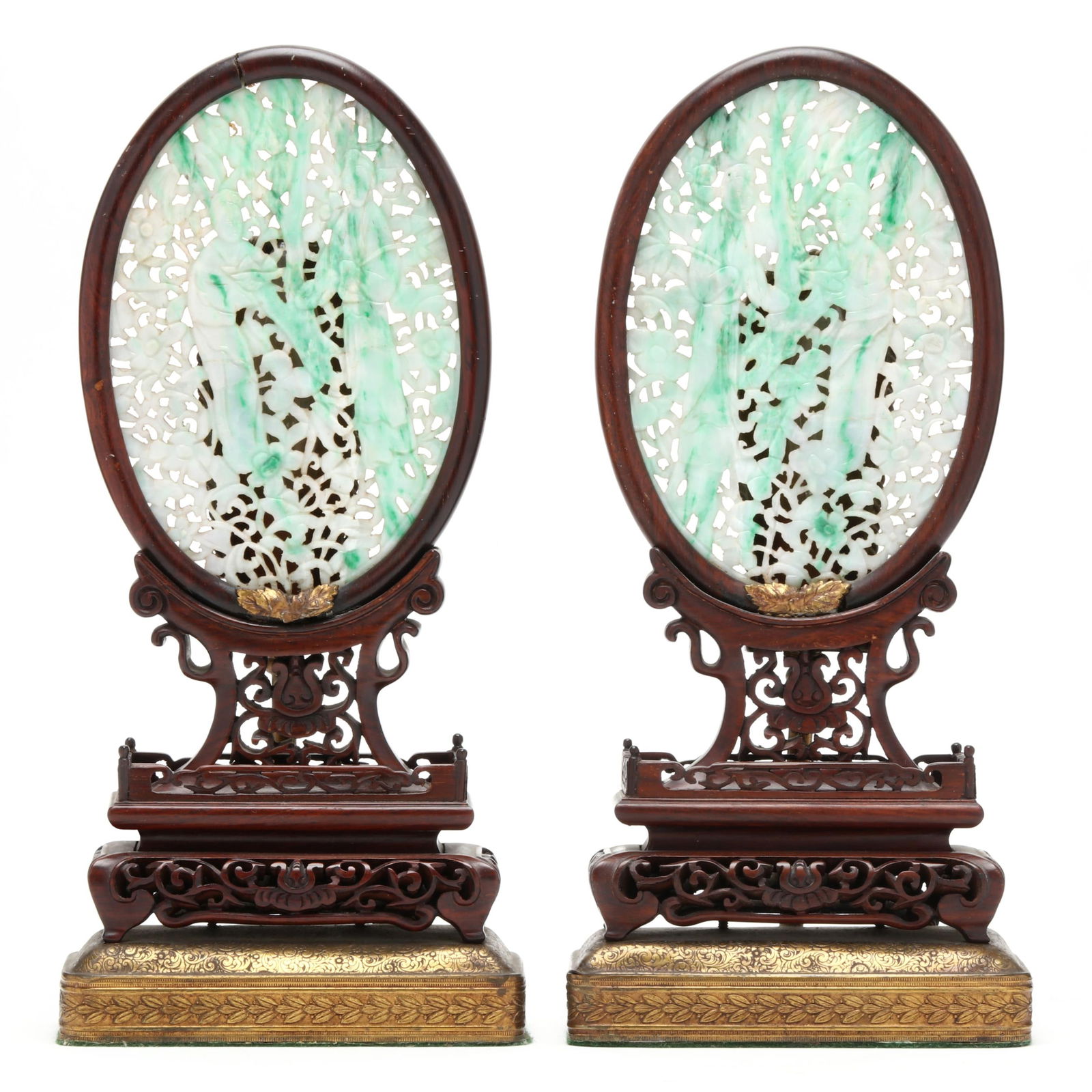 A PAIR OF CHINESE CARVED JADE TABLE
