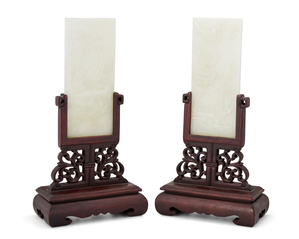 A PAIR OF CHINESE CARVED NEPHRITE