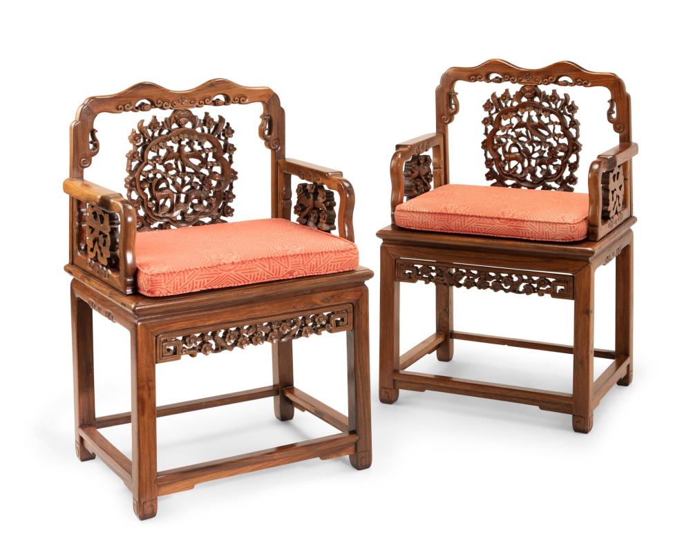 A PAIR OF CHINESE CARVED HARDWOOD